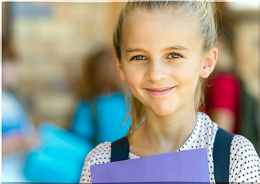 Girl ready for her first day of school after returning from vacation.