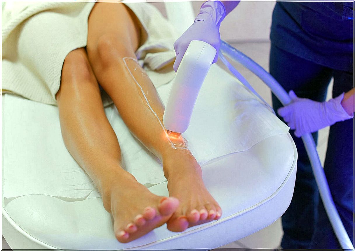 Teens getting laser hair removal on their legs.