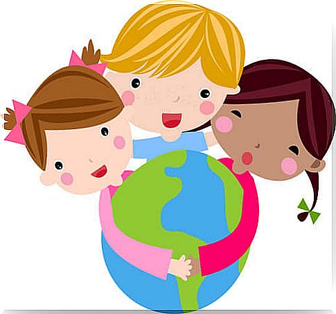 Children embracing the world thanks to their immigration law.